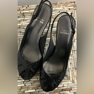 Stuart Weitzman Black snake Textured Slingback Heels